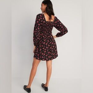 Old Navy Fit & Flare Puff-Sleeve Floral Smocked Mini Dress